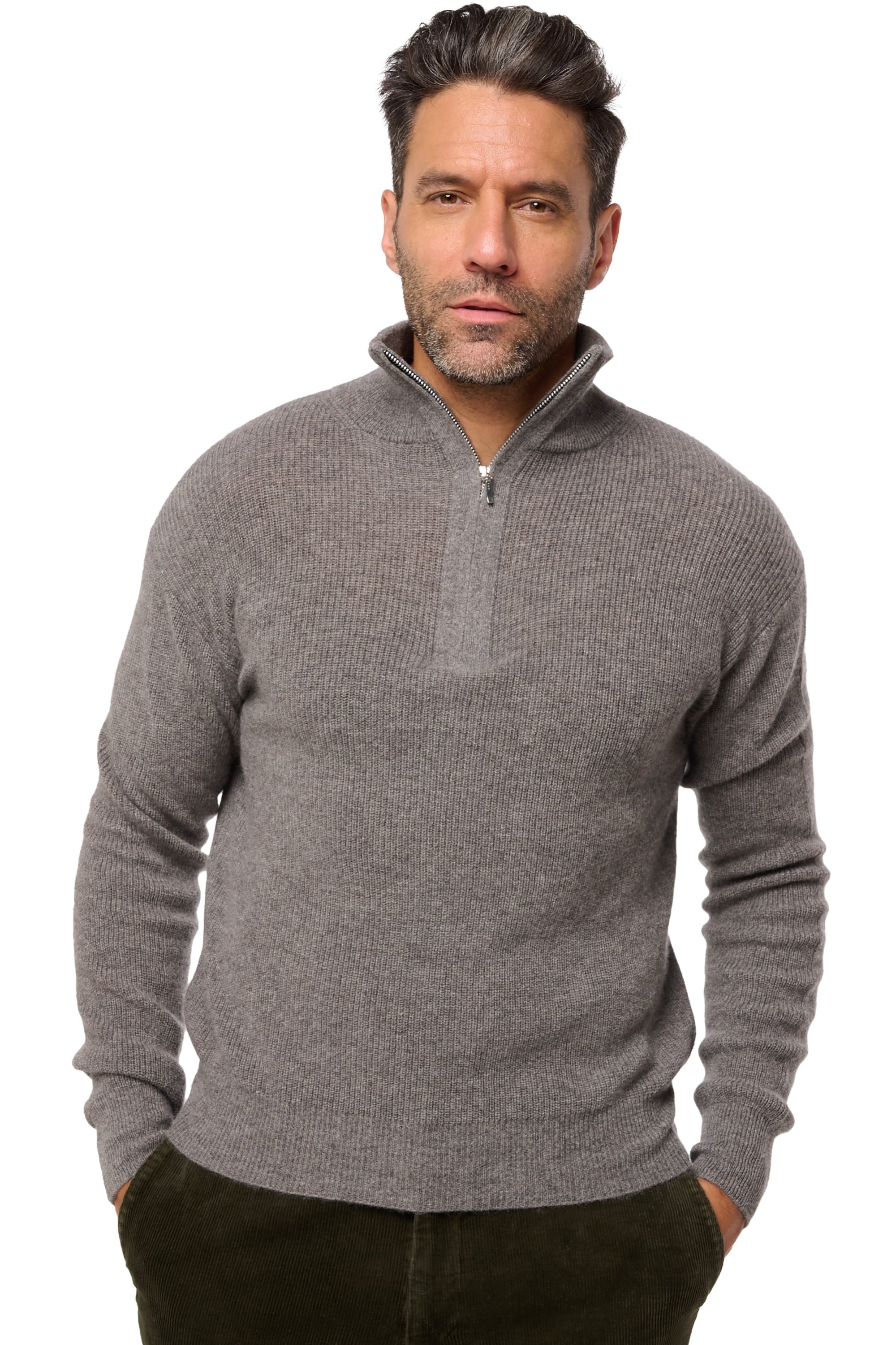 Dax men's cashmere jumper - marl marmot - Mahogany