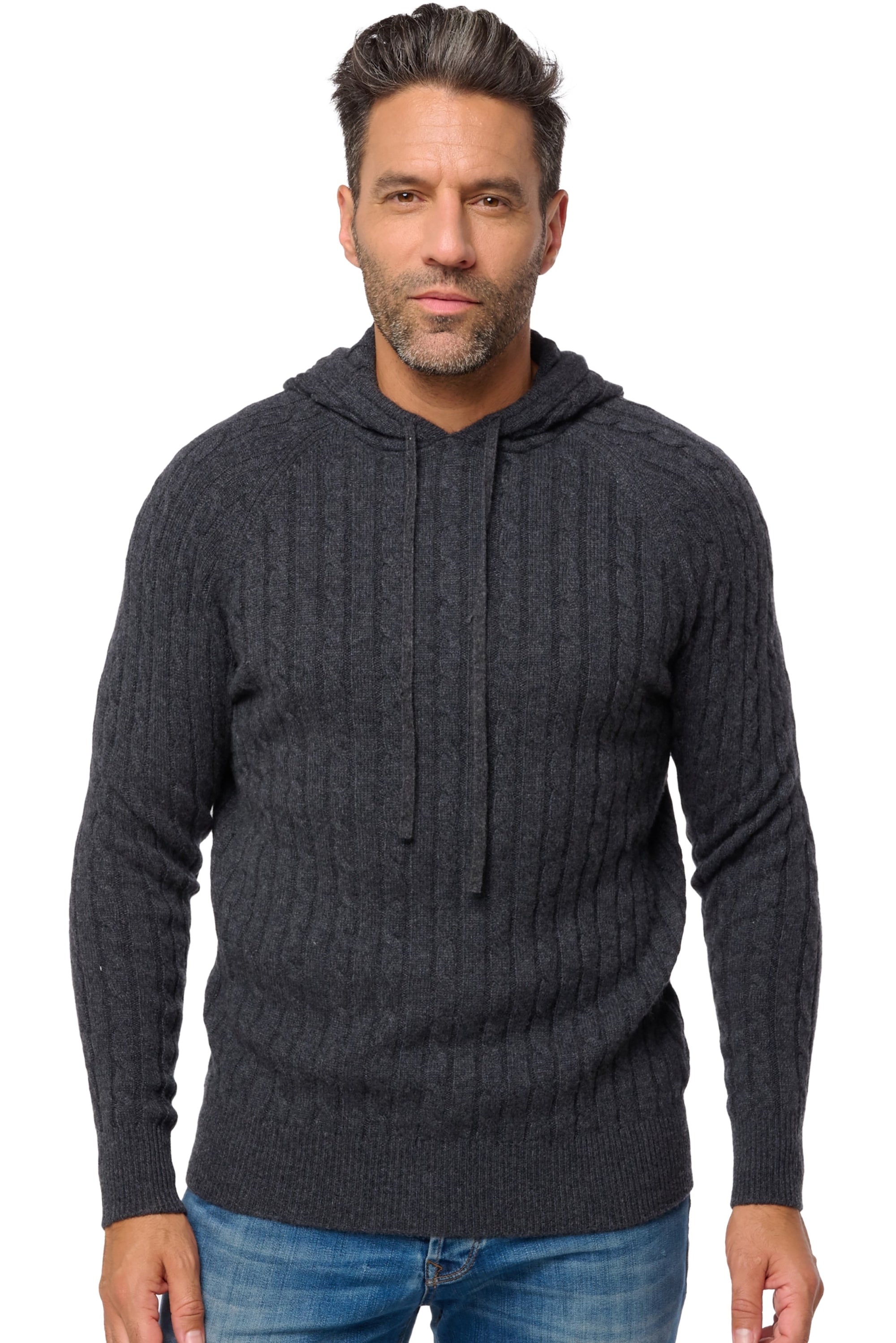 Cashmere sweatshirt, 100% Cashmere, men, hood, straight cut, long sleeves, standard / 2 and 4 ply, cable knit, Mahogany
