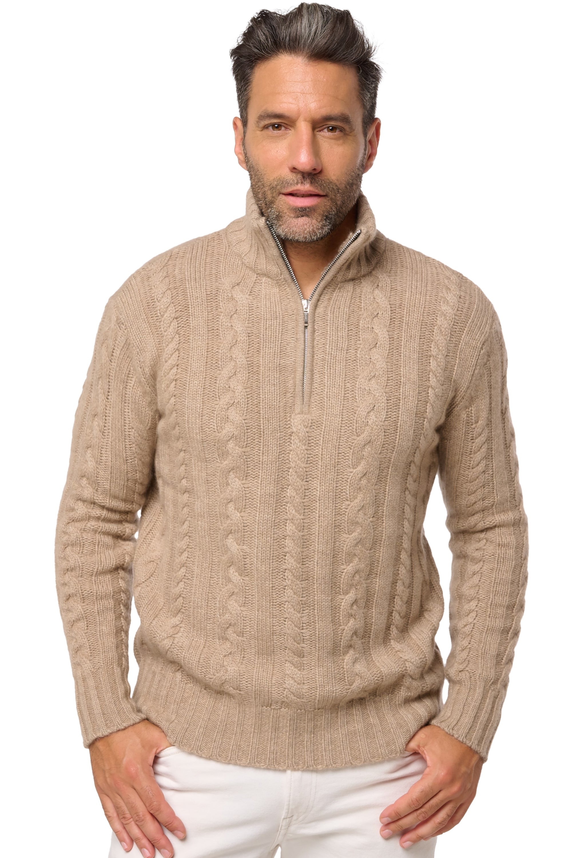 Düsseldorf men's cashmere jumper - natural brown - Mahogany