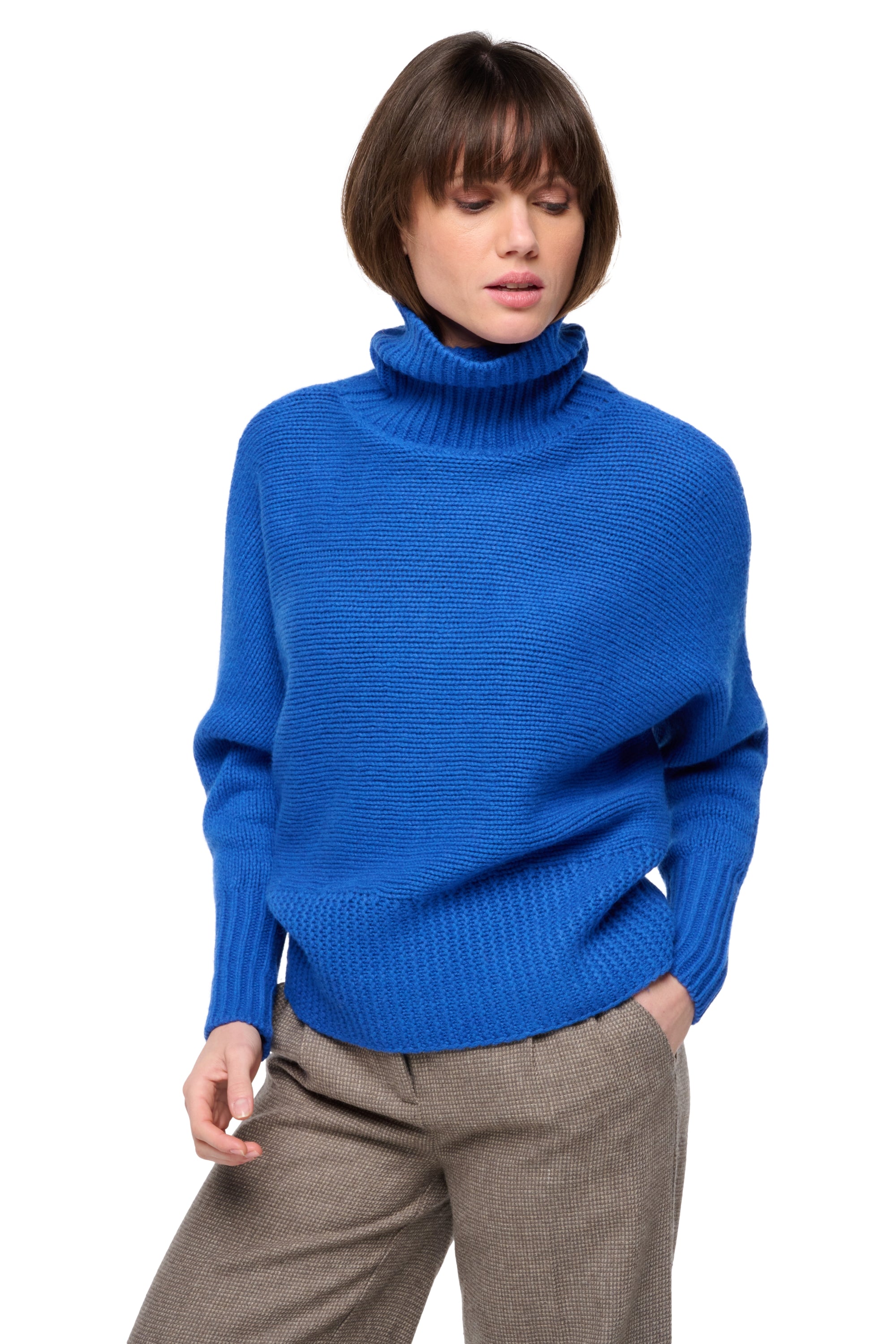 Yak jumper, 100% Yak, women, turtleneck collar, oversized fit, long sleeves, chunky / 6 plies and more, ribbed, Mahogany