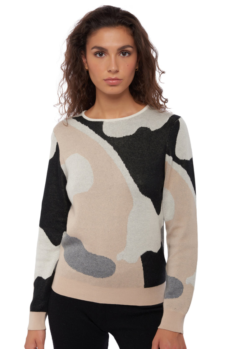 Rosas in cashmere and cotton for women - ivory / black / powder - Mahogany