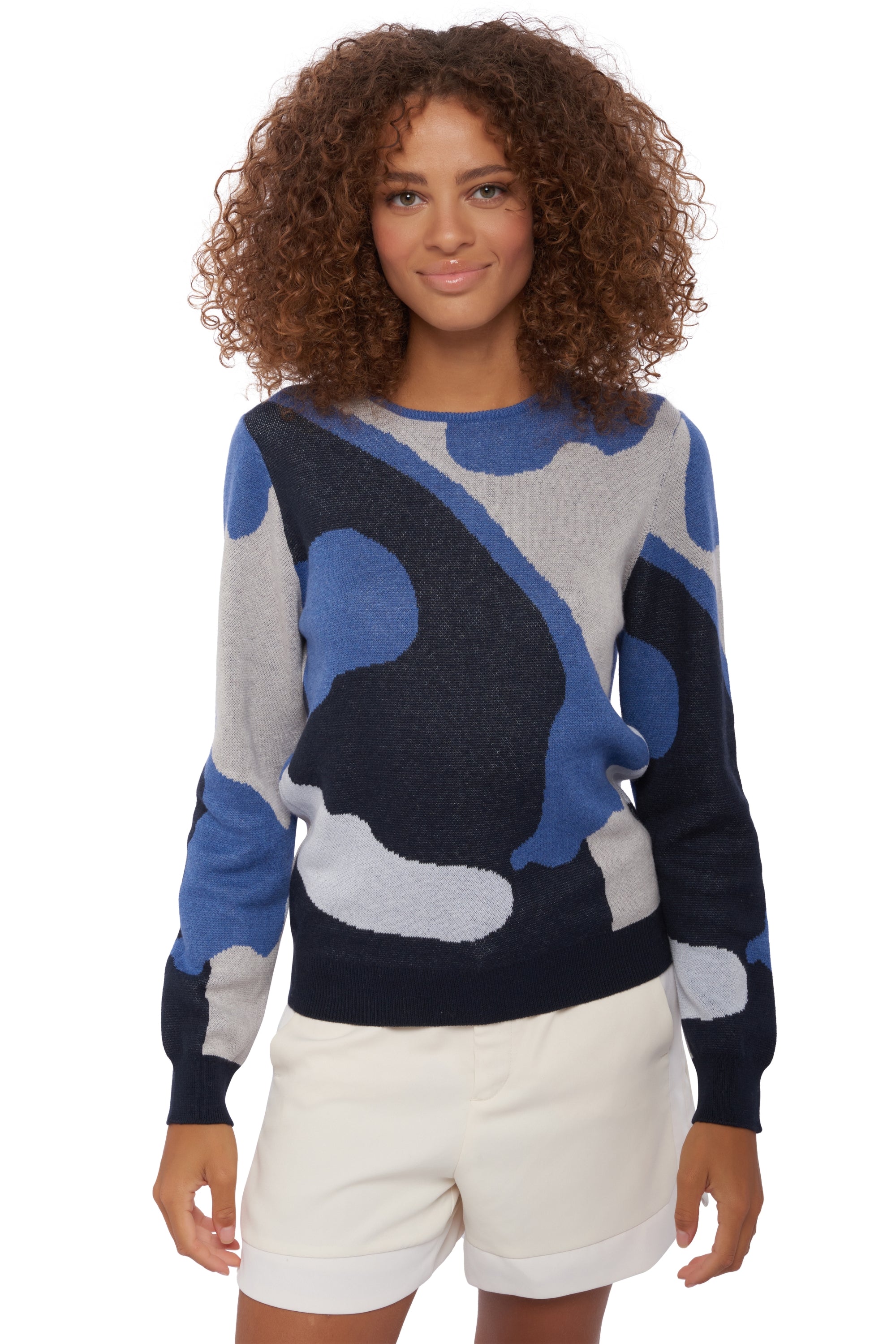 Cashmere and cotton sweatshirt, 85% Cotton / 15% Cashmere, women, round neck, long sleeves, camouflage, Mahogany