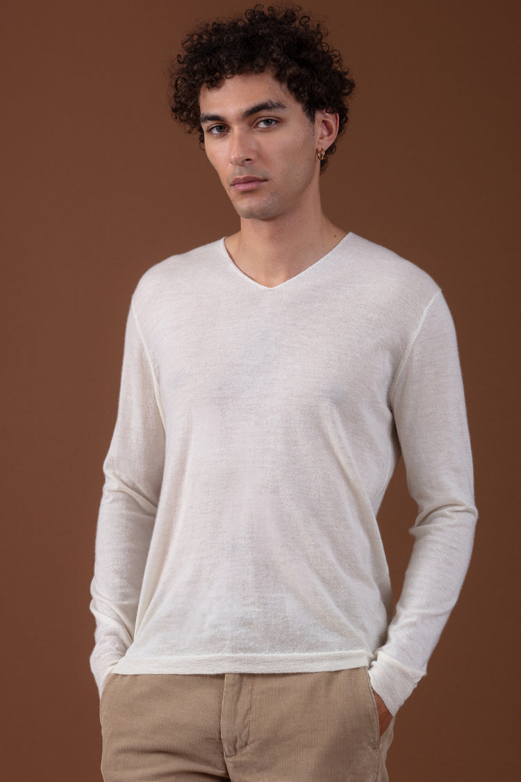 Cashmere down jumper, 100% Cashmere down, men, V-neck, fitted cut, long sleeves, standard / 2 and 4 ply, standard knit, Mahogany