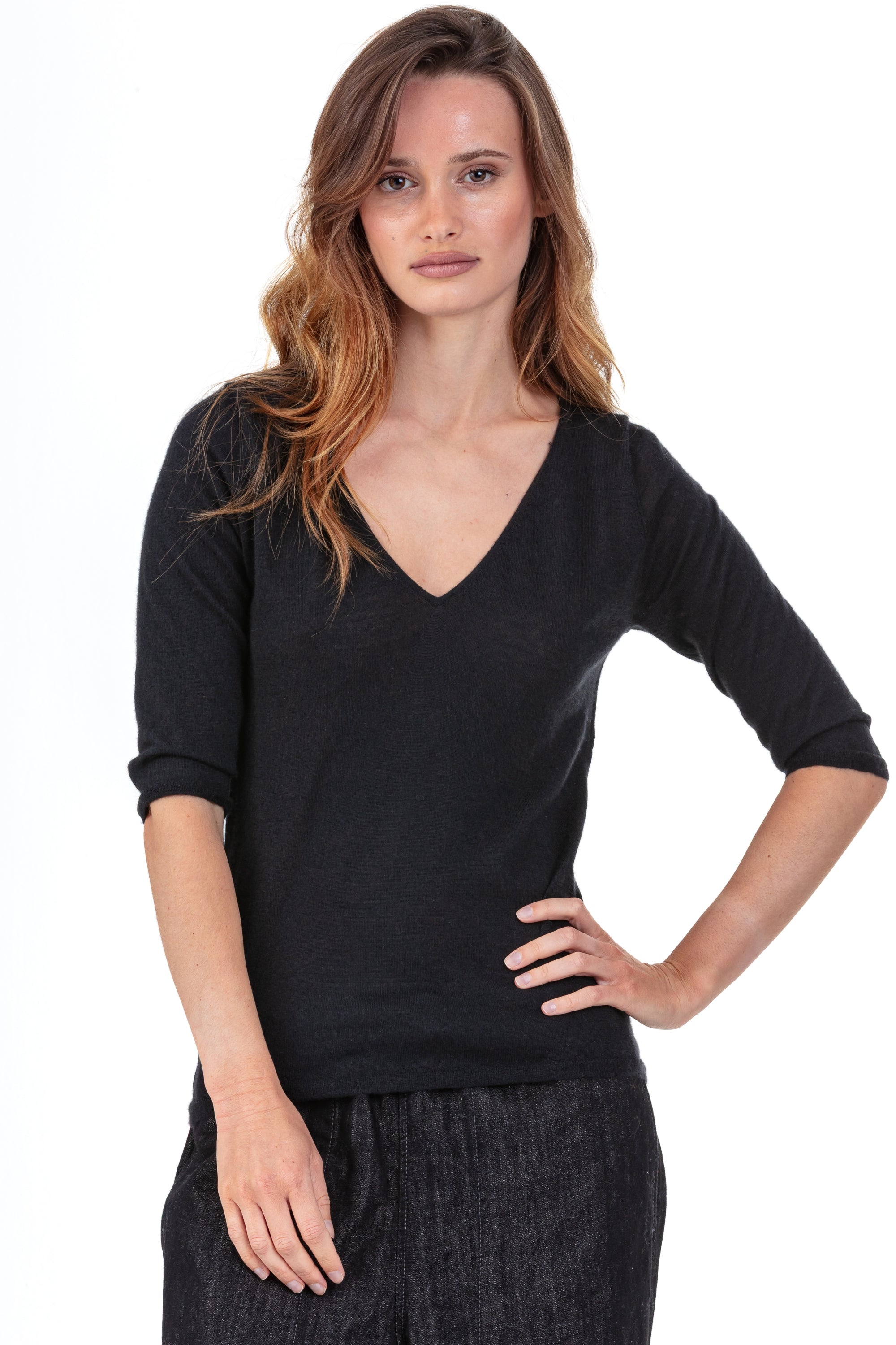 Palma women's cashmere down jumper - black - Mahogany