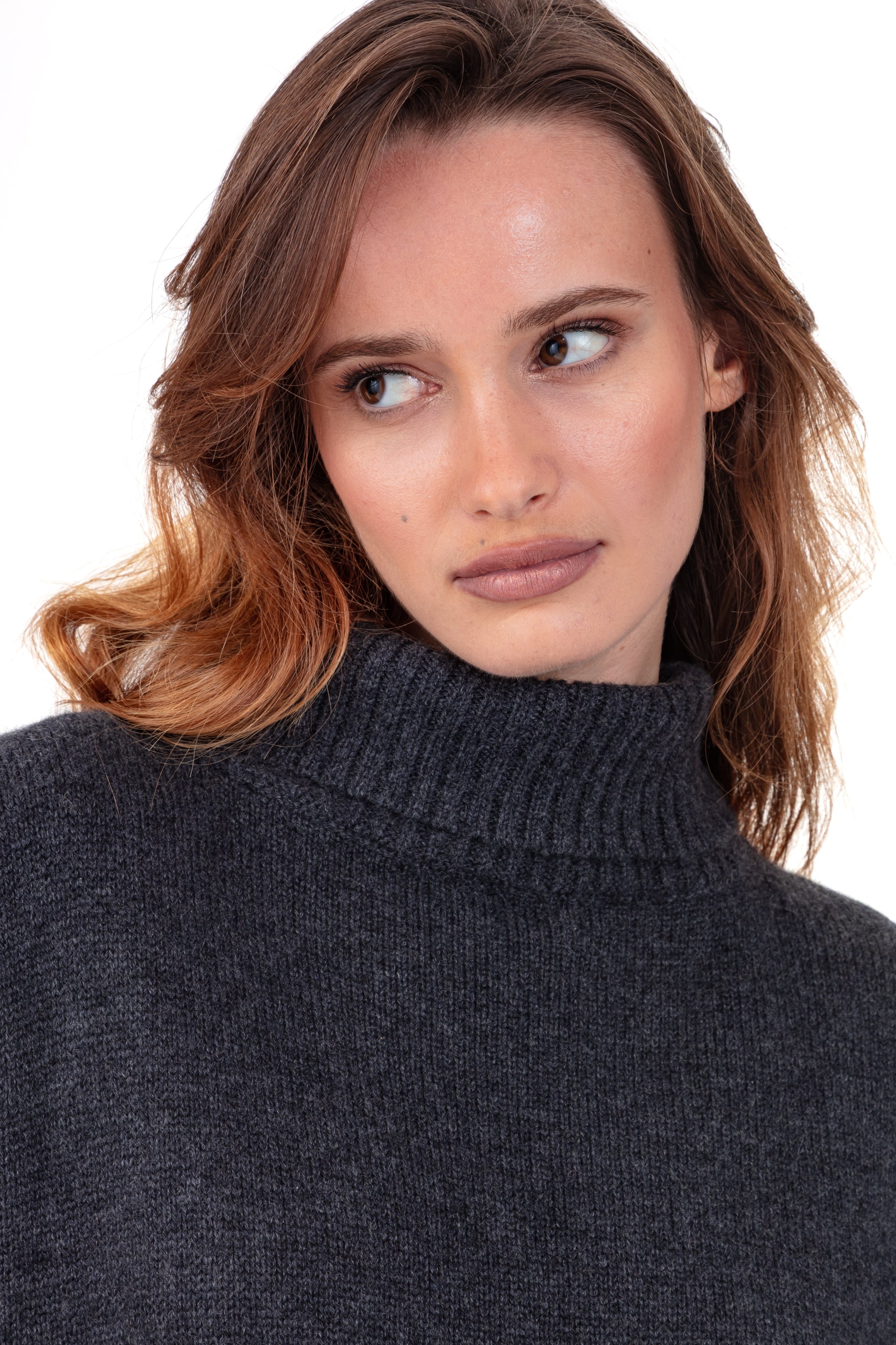Cashmere jumper, 100% Cashmere, women's, roll neck, oversize fit, long sleeves, fine, , Mahogany