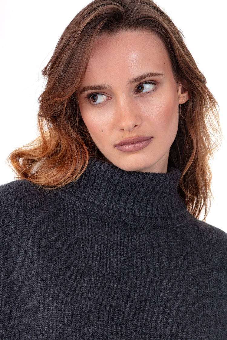 Cashmere jumper, 100% Cashmere, women's, roll neck, oversize fit, long sleeves, fine, , Mahogany
