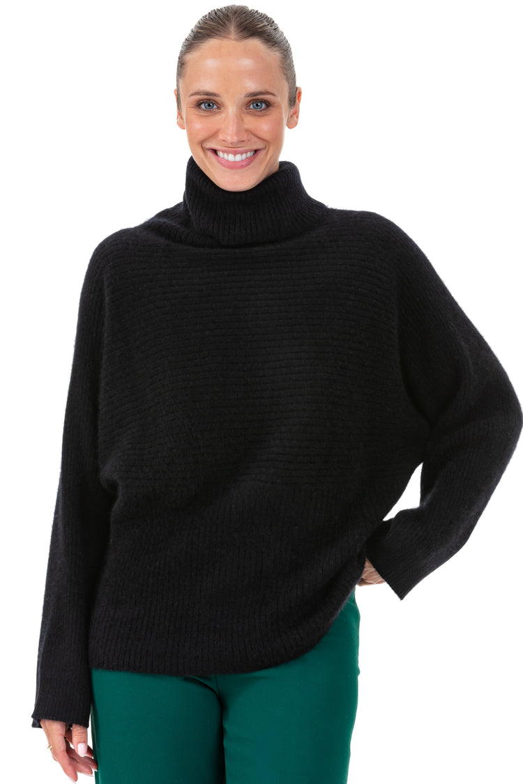 Cocoon cashmere jumper, 100% brushed cashmere, women, roll neck, oversized cut, long sleeves, fine, Mahogany