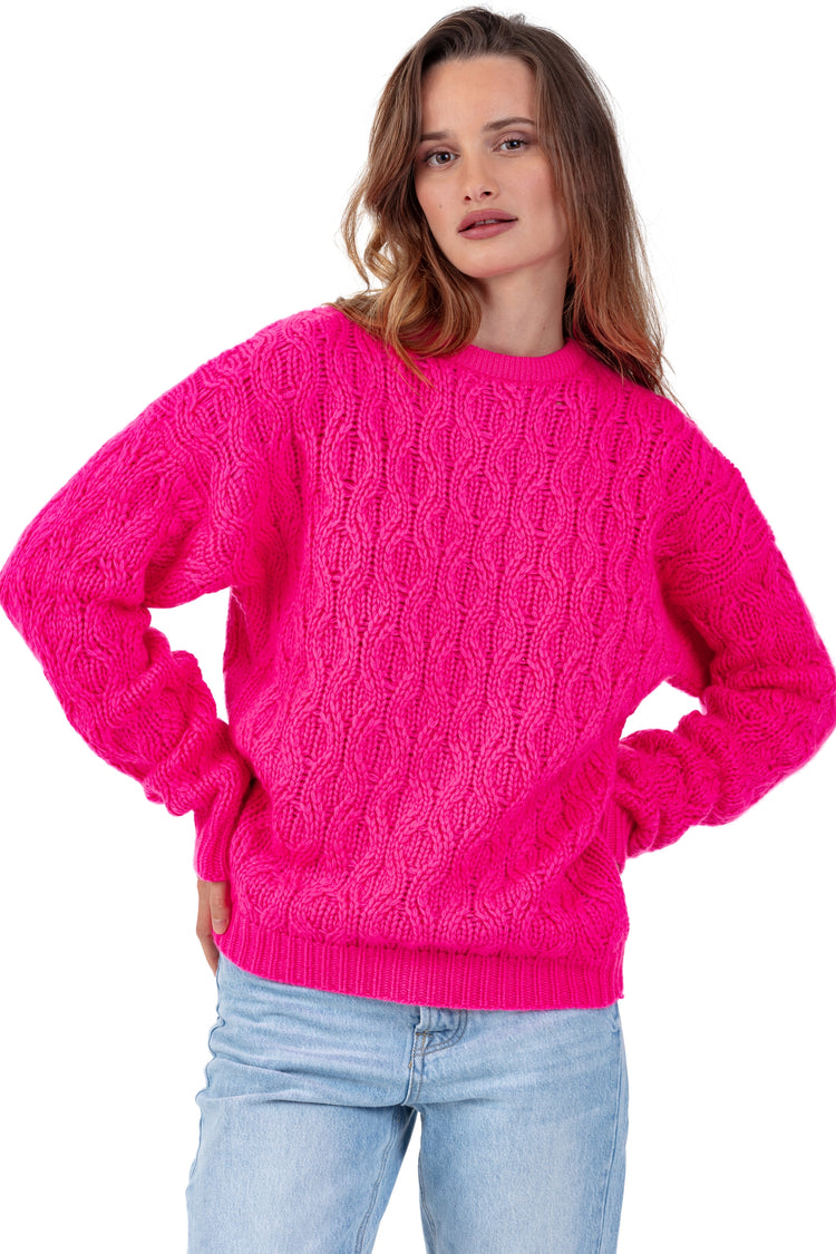 Cashmere jumper, 100% Cashmere, women, round neck, straight fit, long sleeves, chunky / 6 ply and over, cable knit, Mahogany