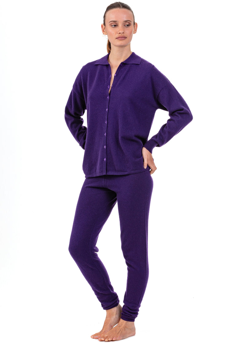Cashmere pyjama, 100% Cashmere, women, polo collar, button fastening, relaxed cut, long sleeves, regular / 2 and 4 ply, standard knit, Mahogany