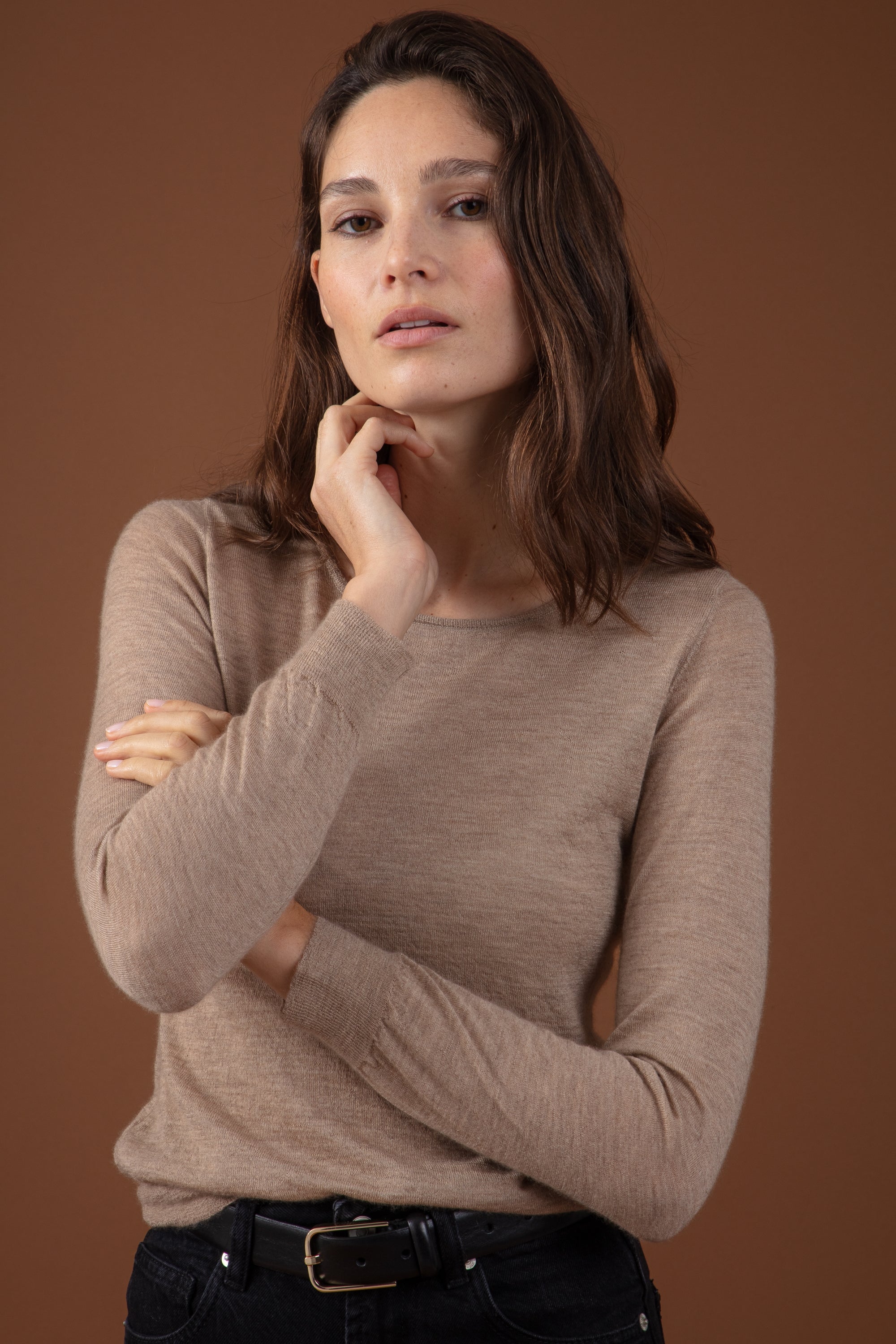 Puebla cashmere down women's jumper - mink - Mahogany