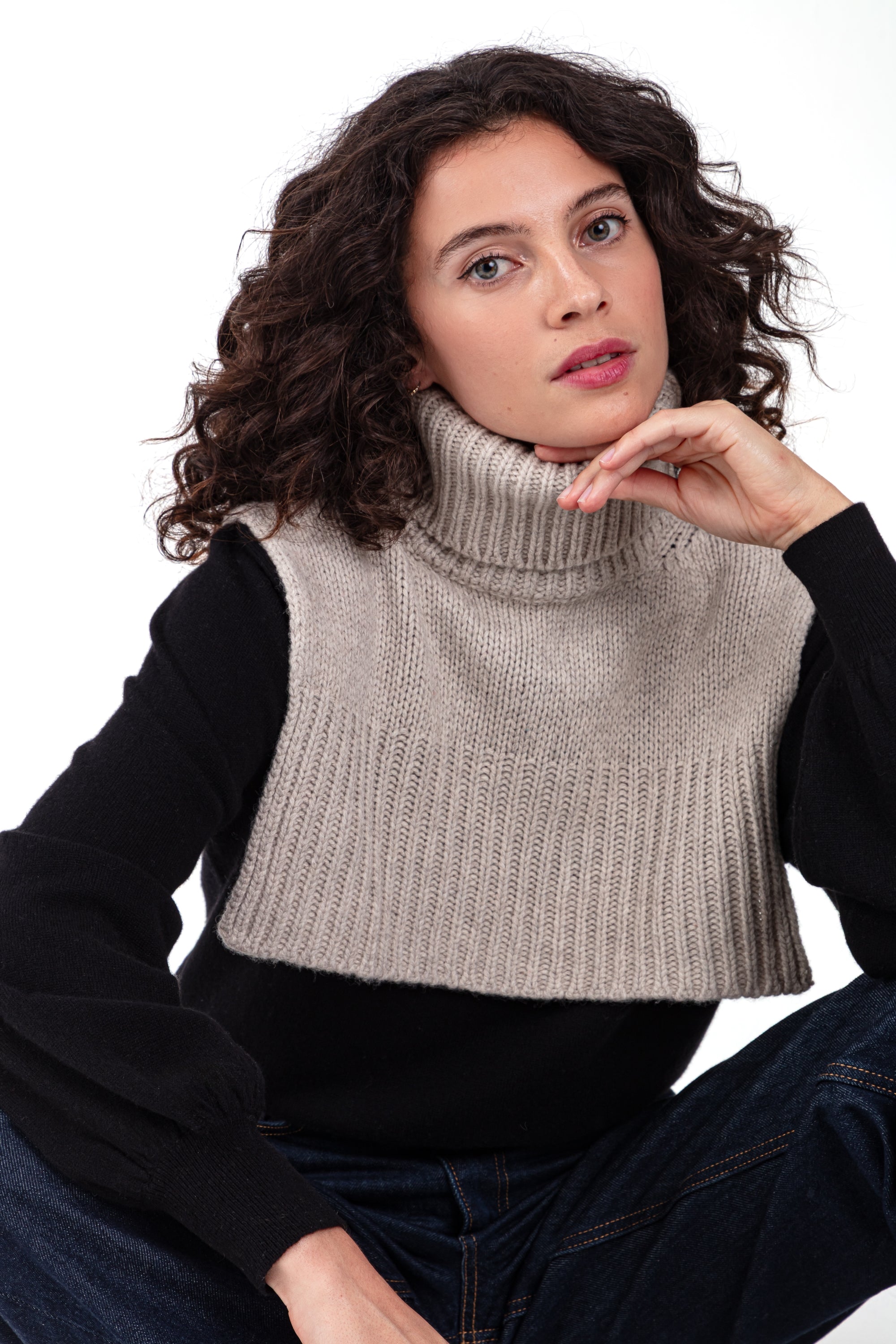 Yak scarf, 100% Yak, unisex, roll neck, chunky / 6 ply and +, , Mahogany