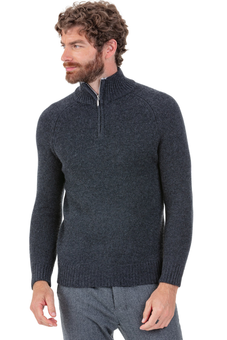 Cashmere jumper, 100% Cashmere, men, trucker collar, zip fastening, straight fit, long sleeves, chunky / 6 plies and more, regular knit, Mahogany