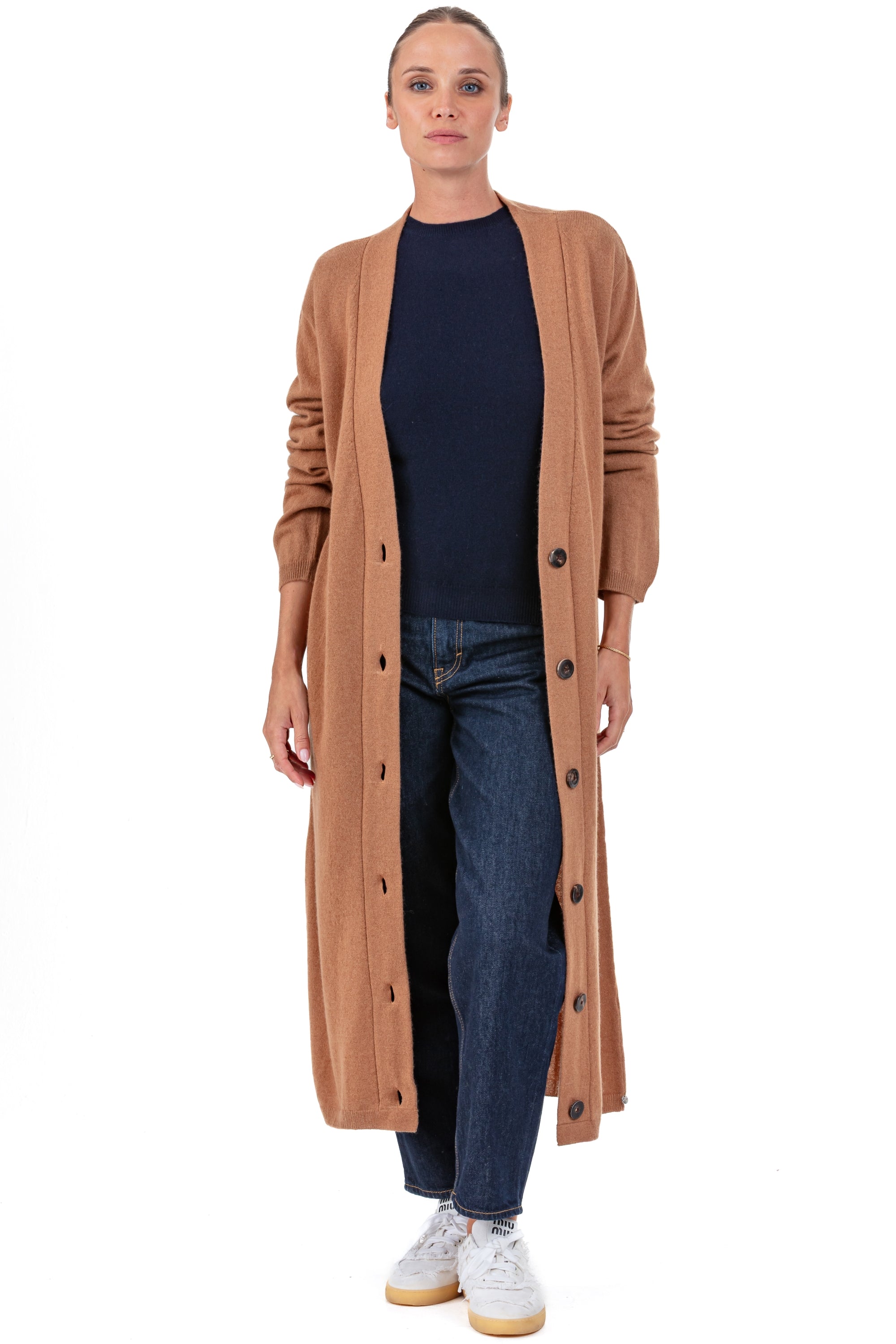 Cashmere cardigan, 100% Cashmere, women, V-neck, button fastening, straight cut, long sleeves, fine, Mahogany