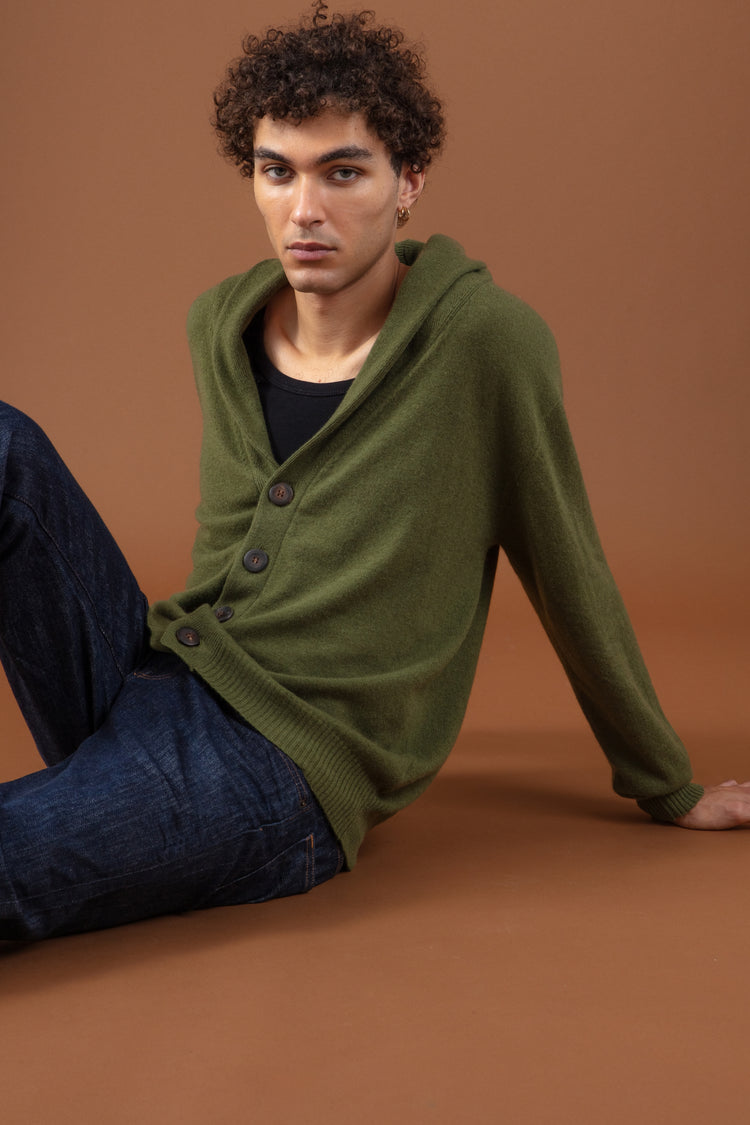 Cashmere cardigan, 100% Cashmere, men, V-neck, button fastening, straight fit, long sleeves, fine, , Mahogany