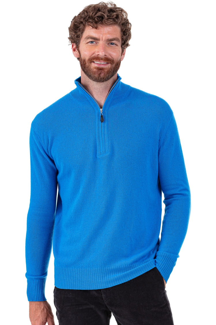 Cashmere jumper, 100% Cashmere, men, trucker collar, zip fastening, straight fit, long sleeves, regular / 2 and 4 ply, standard knit, Mahogany