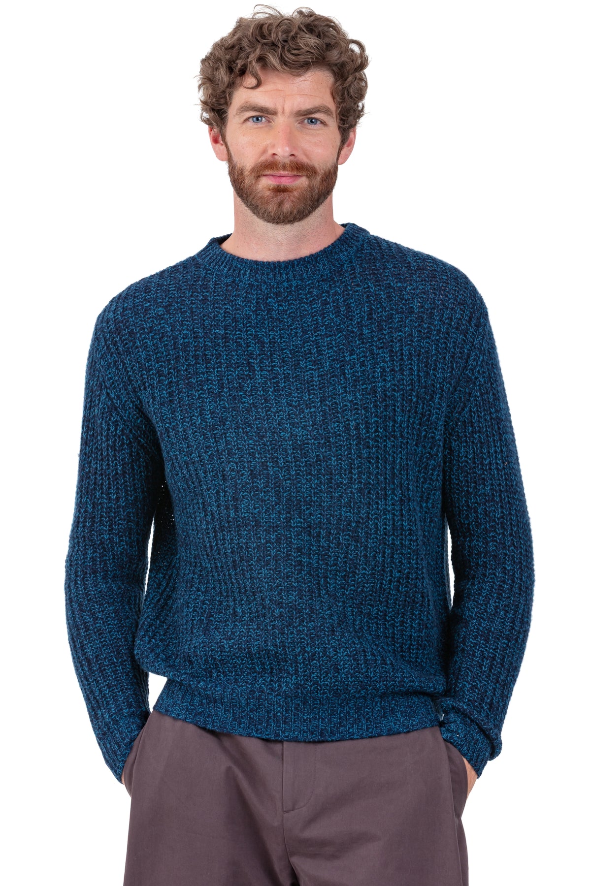 Cashmere jumper, 100% cashmere, men, round neck, straight cut, long sleeves, chunky / 6 plies and more, Mahogany