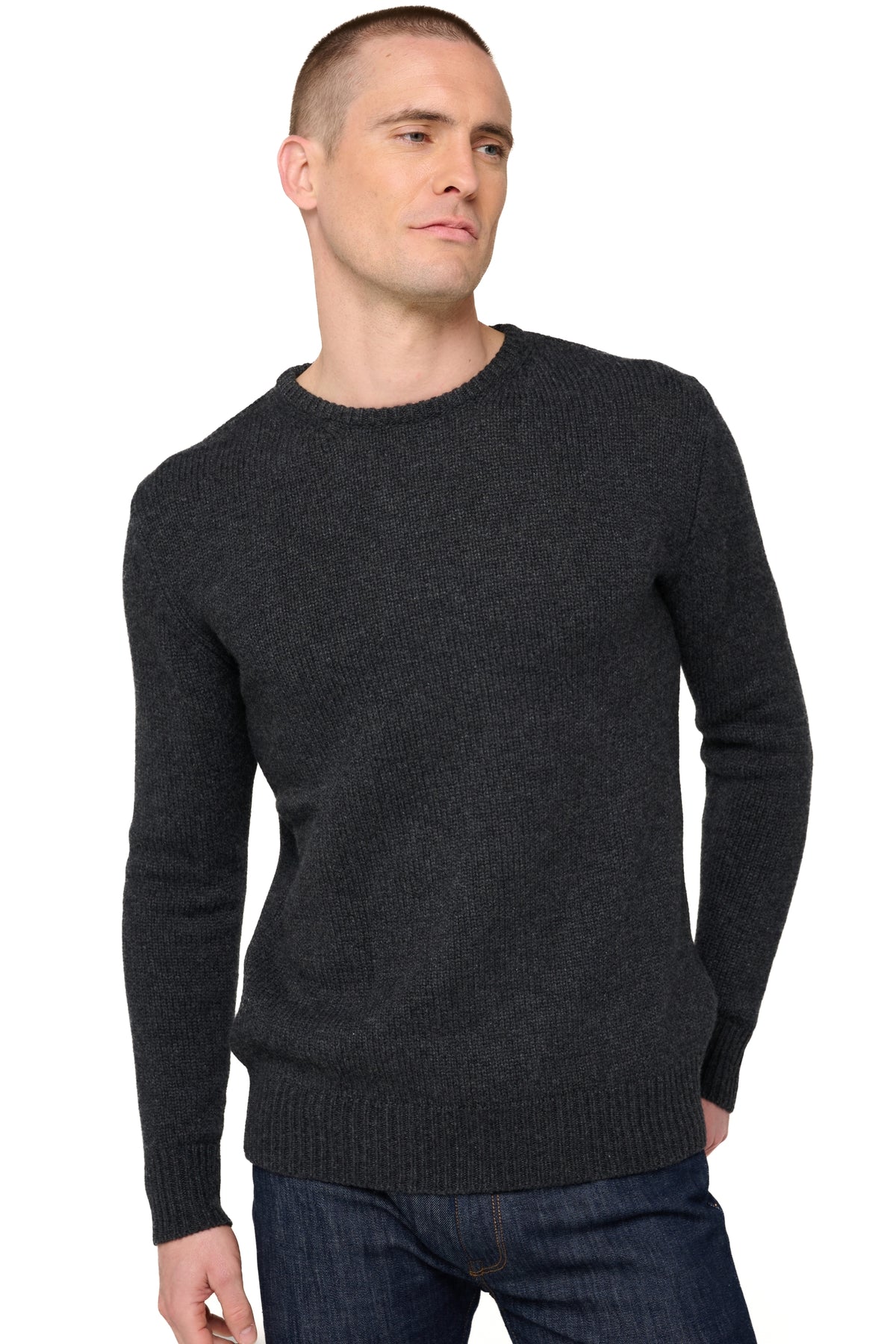 Bilal men's cashmere jumper - anthracite marl - Mahogany