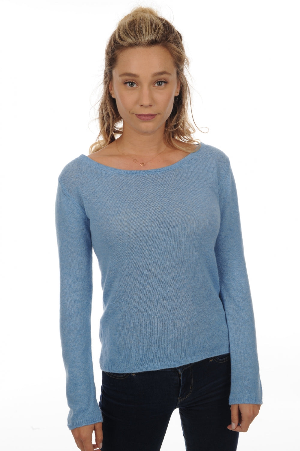 Caleen women's cashmere jumper - azure blue marl - Mahogany