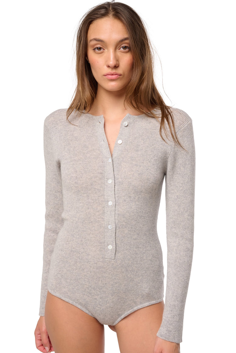 Cashmere bodysuit, 100% Cashmere, women, round neck, button fastening, fitted cut, long sleeves, standard / 2 and 4 ply, ribbed, Mahogany