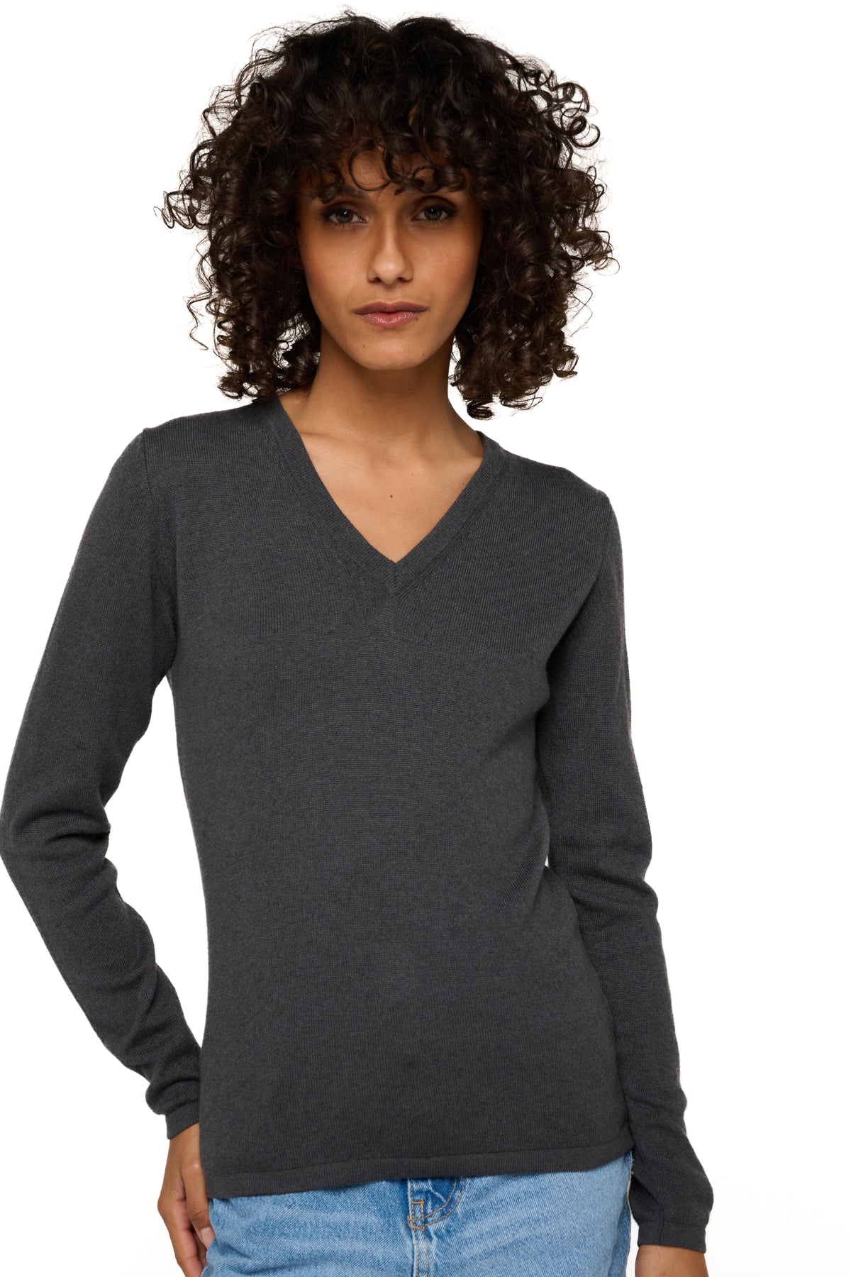 Cashmere jumper, 100% Cashmere, women, V-neck, straight cut, long sleeves, regular / 2 and 4 ply, standard knit, Mahogany