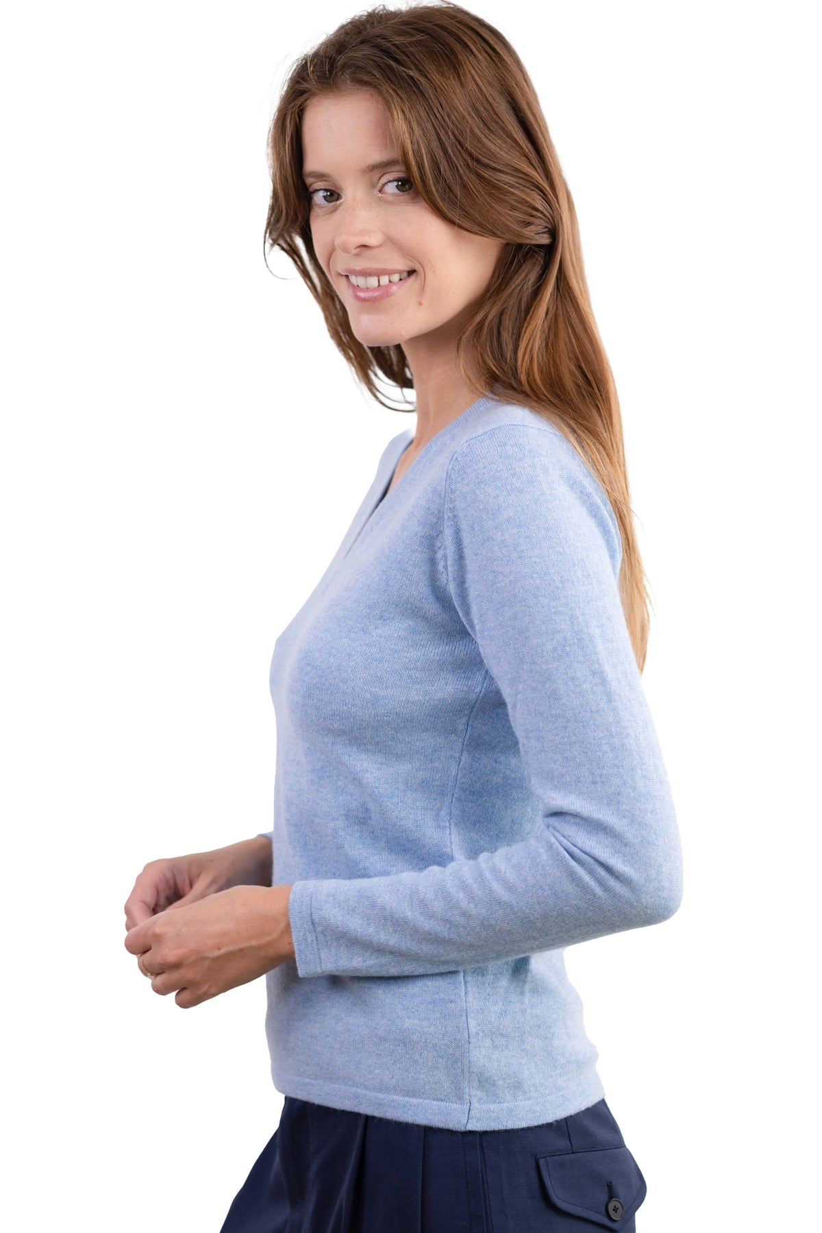 Emma women's cashmere - View 1 - marl azure blue - Mahogany