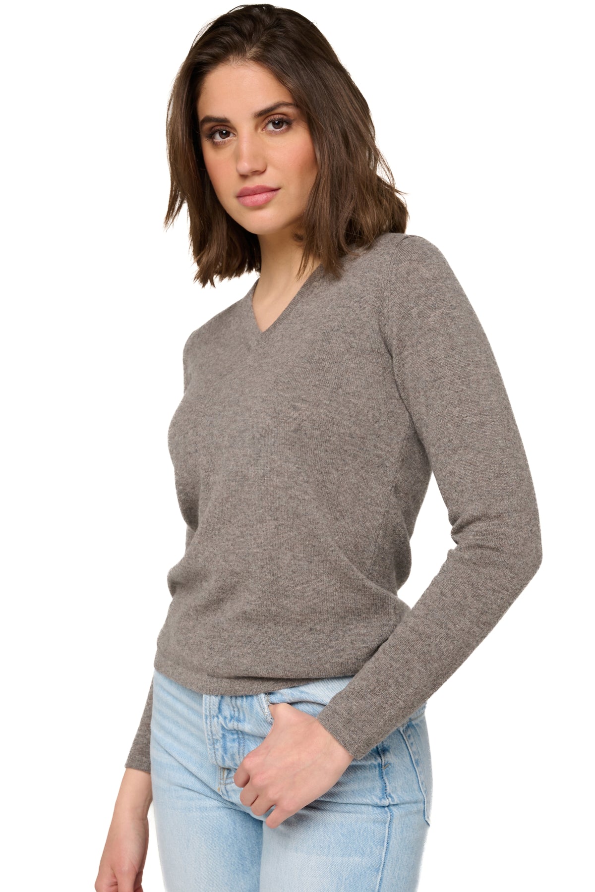 Emma in cashmere for women - marl marmotte - Mahogany
