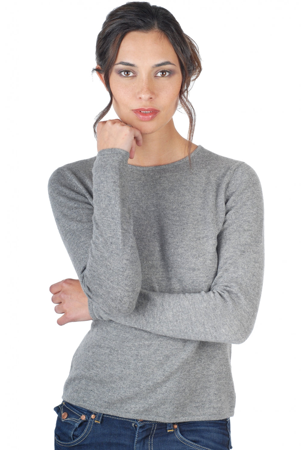Line women's cashmere jumper - grey marl - Mahogany