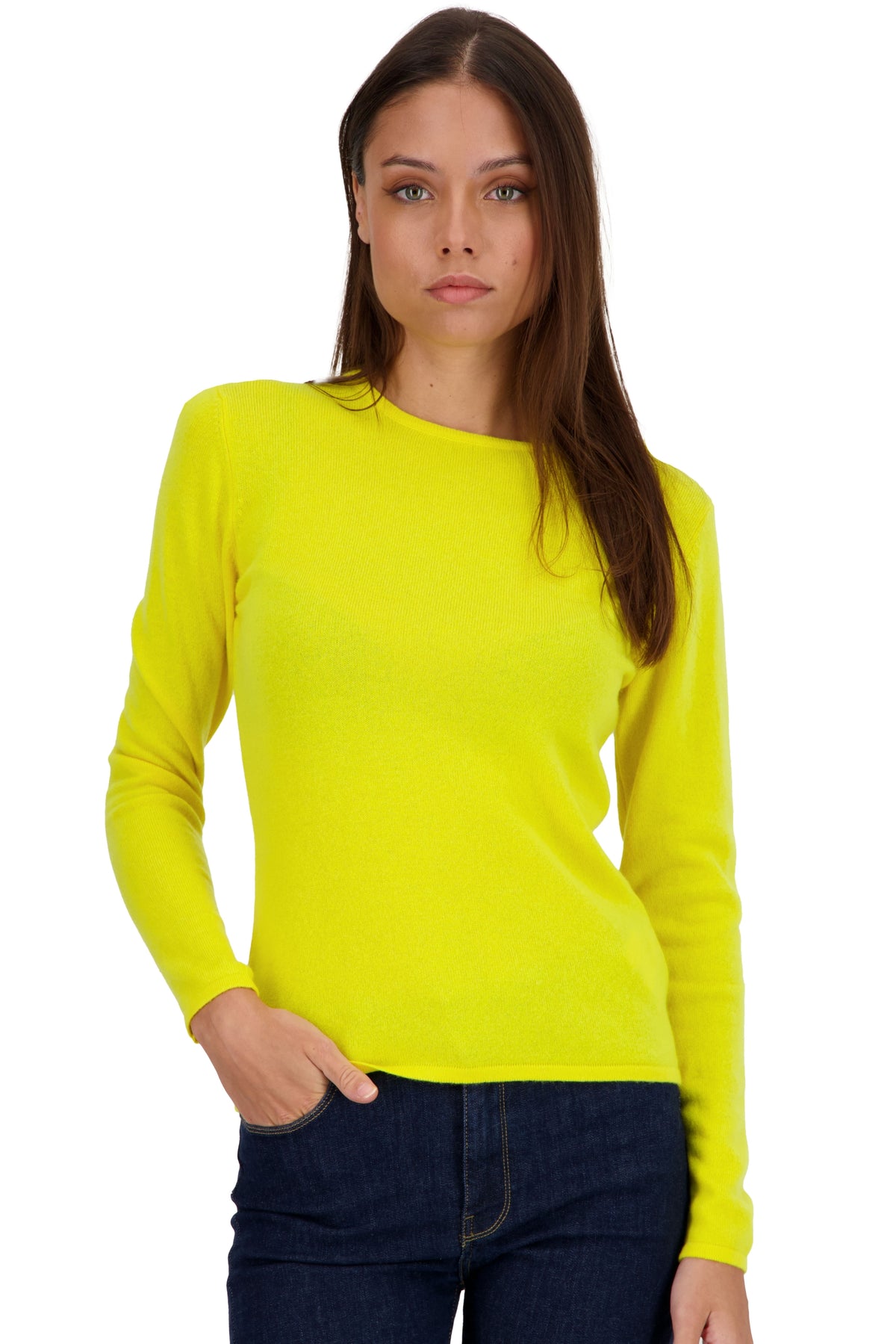 Line women's cashmere jumper - citric yellow - Mahogany