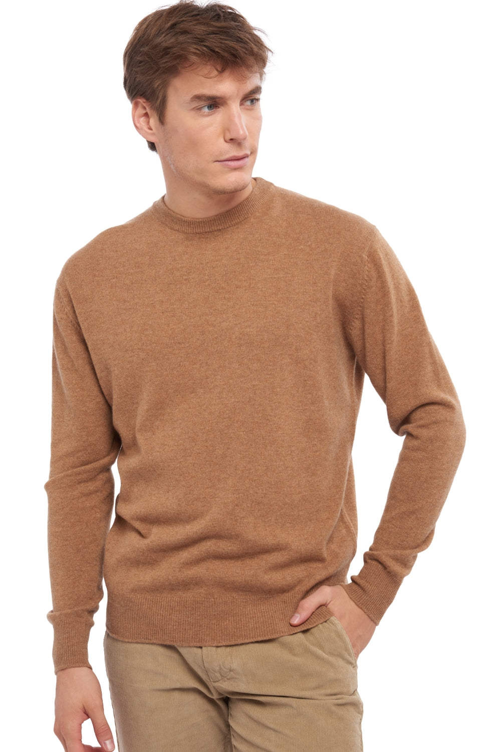 Nestor men's cashmere jumper - camel marl - Mahogany
