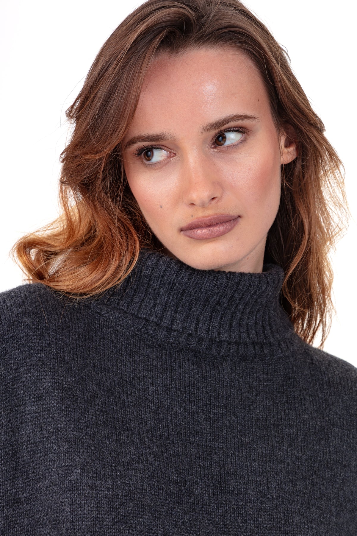 Pull en cachemire, 100 % Cachemire, femme, col col roulé, coupe oversize, manches longues, fine, , Mahogany