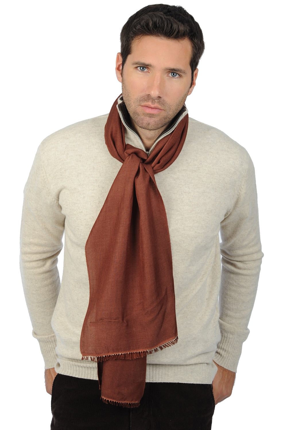 Women's cashmere and silk Scarva scarf - chocolate - Mahogany