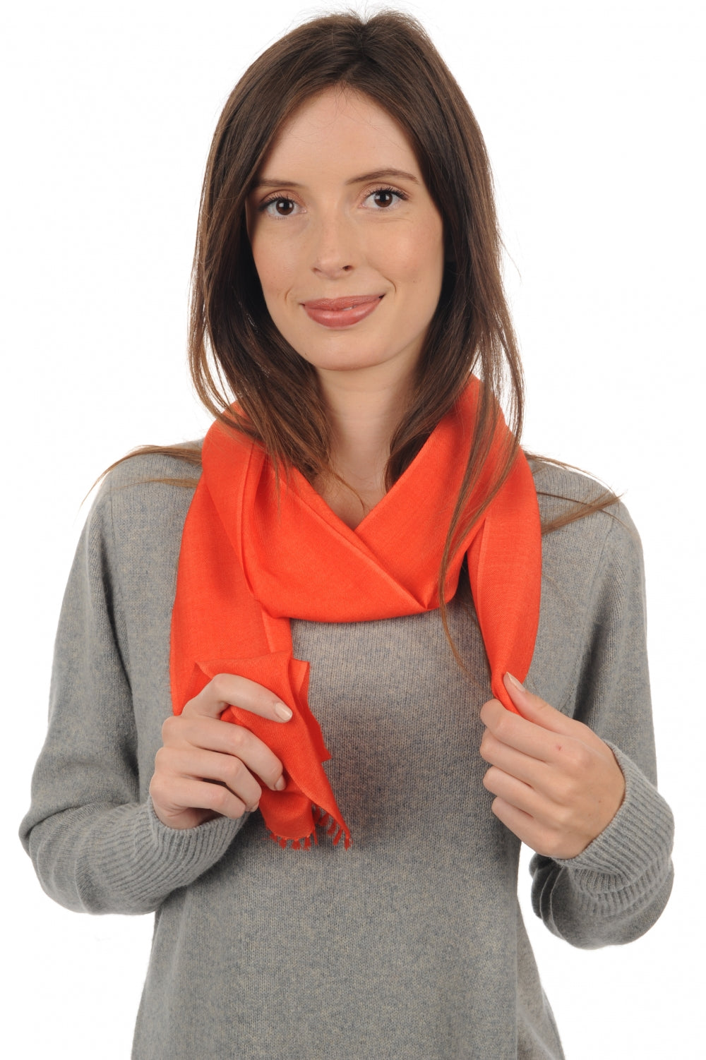 Women's cashmere and silk Scarva scarf - sunny orange - Mahogany