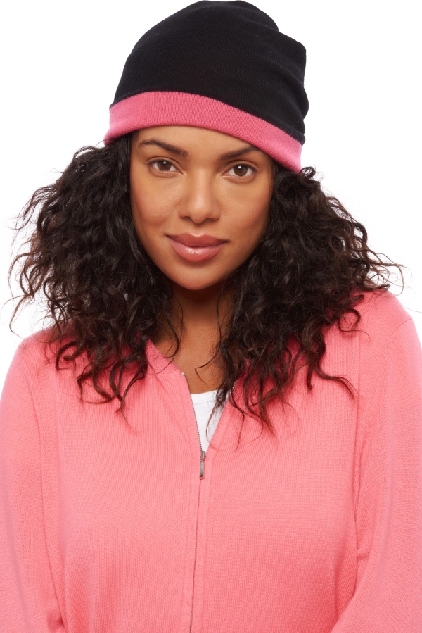 Cashmere accessories beanie bloup black shocking pink 24 x 23 cm
