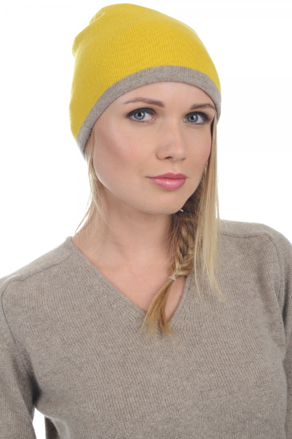 Cashmere accessories beanie bloup natural brown cyber yellow 24 x 23 cm