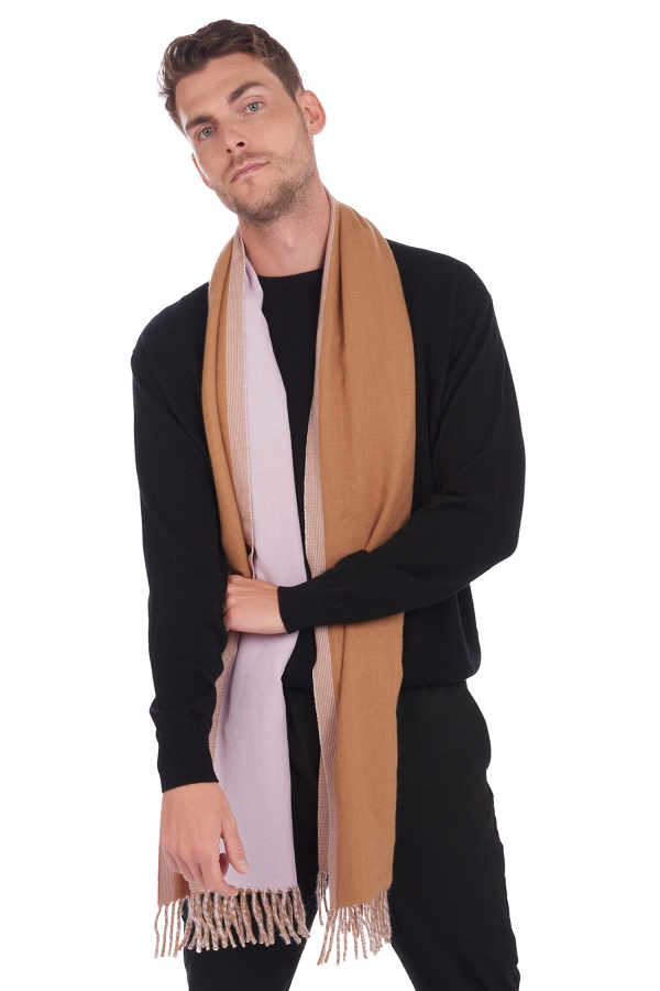 Cashmere accessories scarf mufflers ajaccio camel lilas 35 x 200 cm