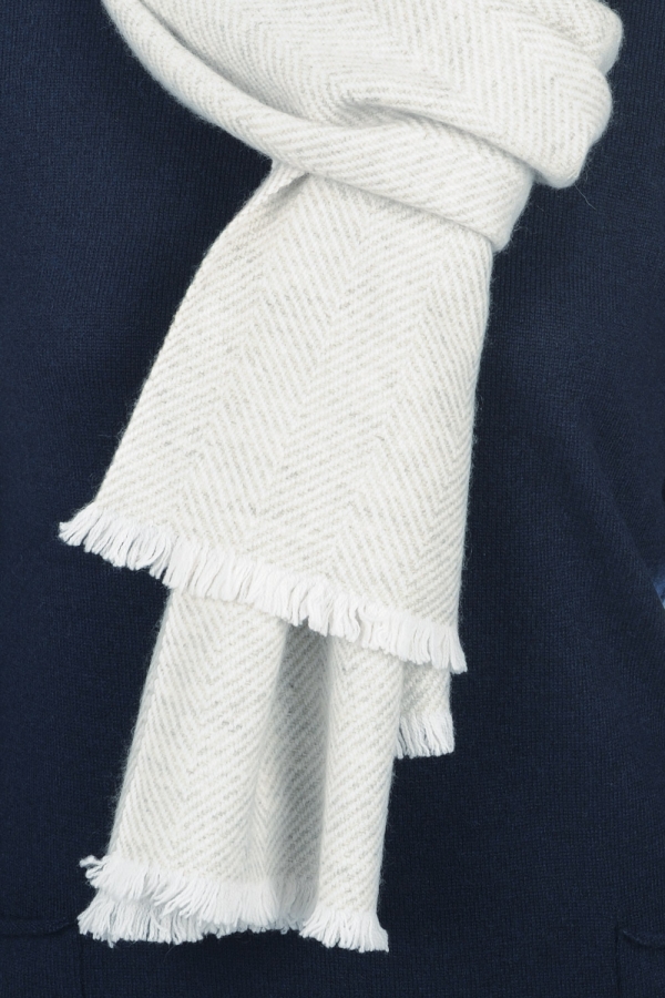 Cashmere accessories scarf mufflers orage off white flanelle chine 200 x 35 cm