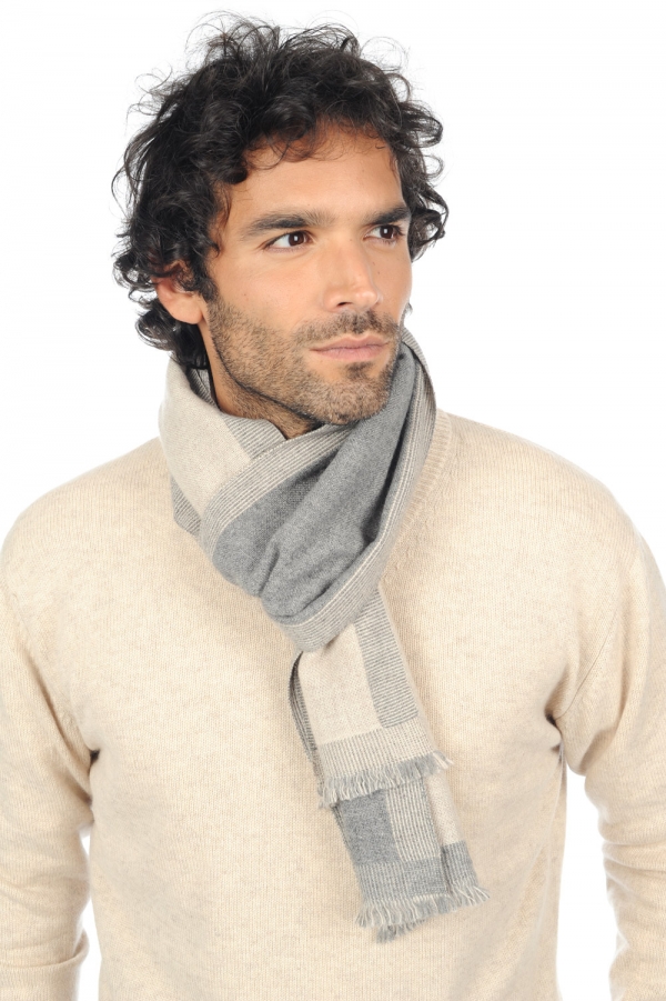 Cashmere accessories scarf mufflers tonnerre grey marl vintage beige chine 180 x 24 cm