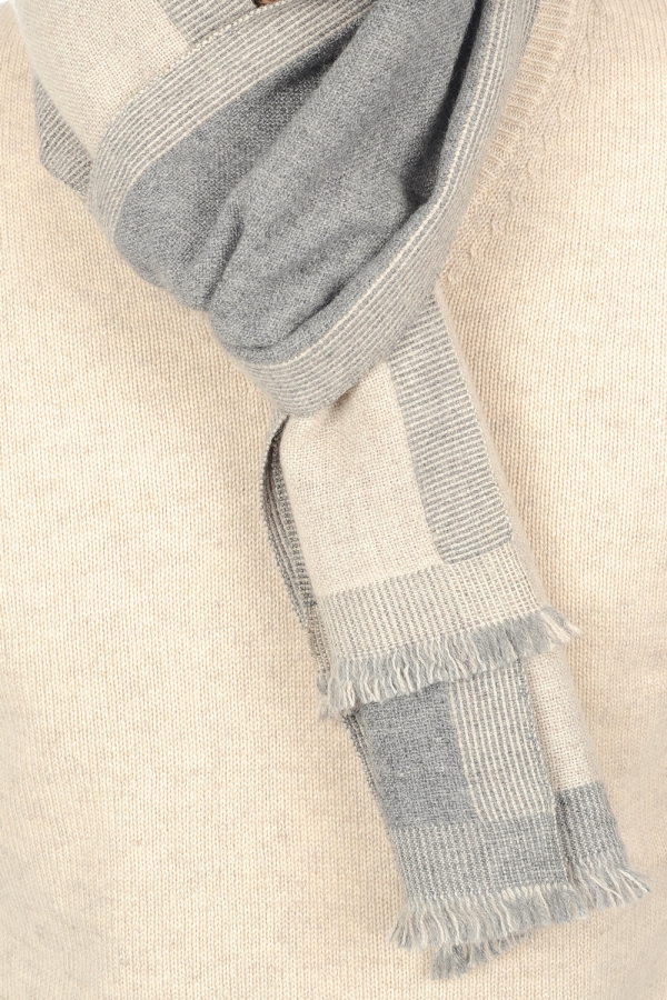 Cashmere accessories scarf mufflers tonnerre grey marl vintage beige chine 180 x 24 cm