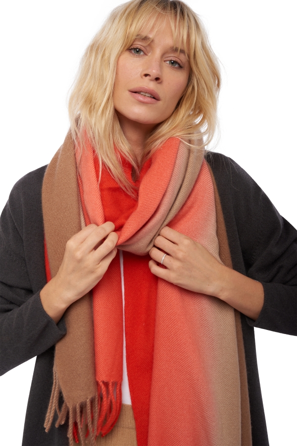 Cashmere accessories shawls vaasa bloody orange camel chine 200 x 70 cm