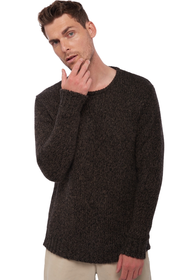Cashmere men chunky sweater verdun black marron chine 2xl