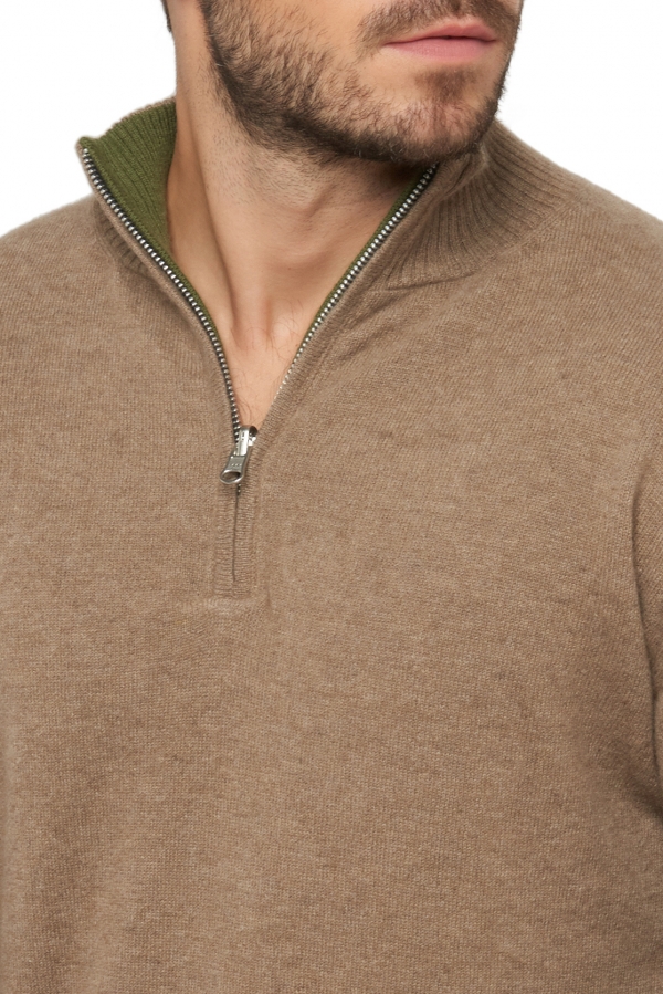 Cashmere men polo style sweaters cilio ivy green natural brown m
