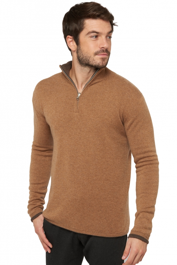 Cashmere men polo style sweaters cilio marron chine camel chine 2xl