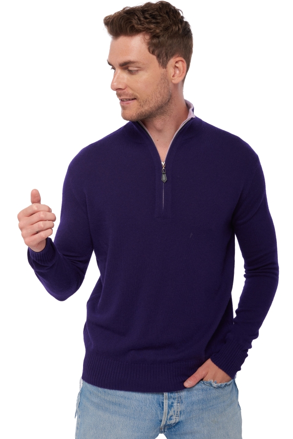 Cashmere men polo style sweaters henri deep purple lilas 3xl