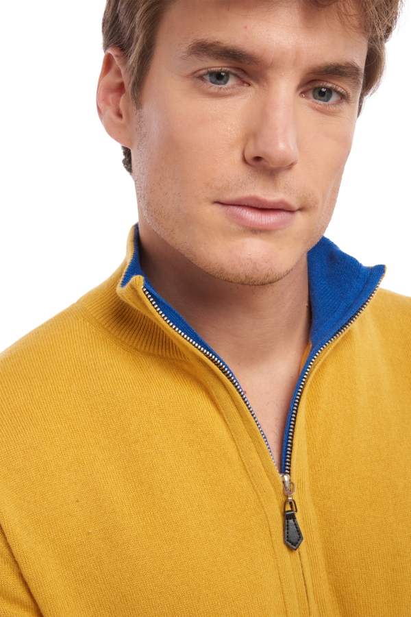 Cashmere men polo style sweaters henri mustard lapis blue 4xl