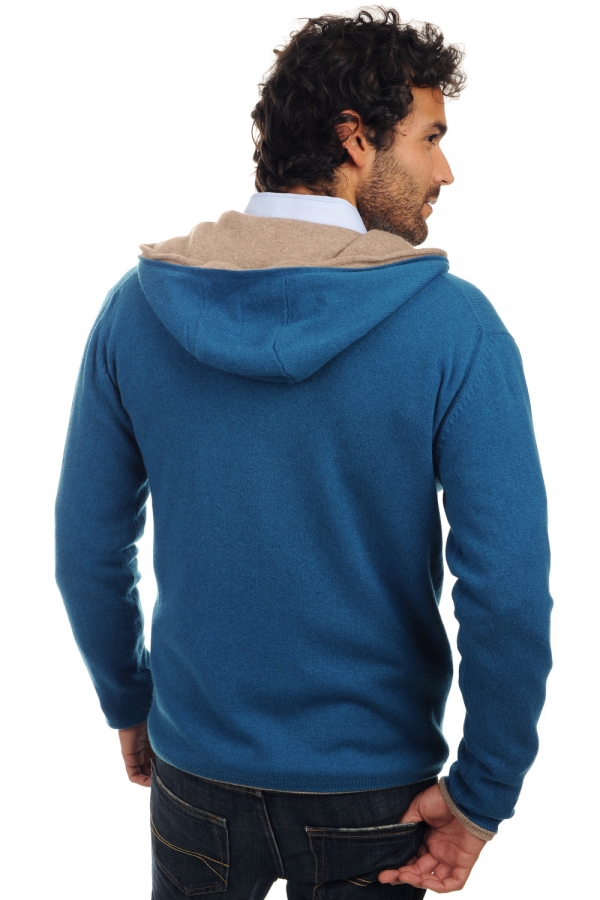 Cashmere men waistcoat sleeveless sweaters carson canard blue natural brown 2xl