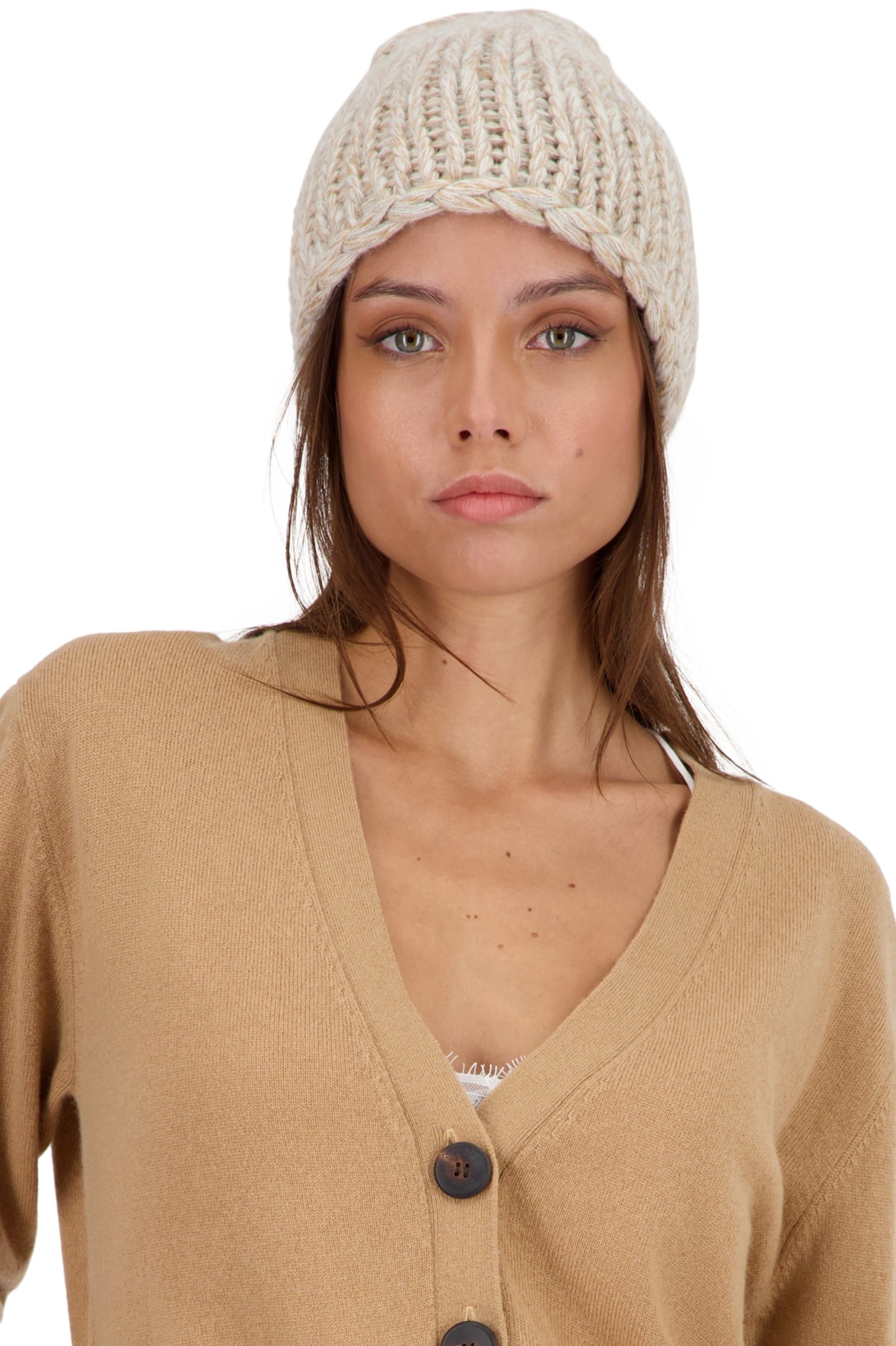 Cashmere accessories beanie tchoopy natural brown natural ecru ciel 26 x 23 cm
