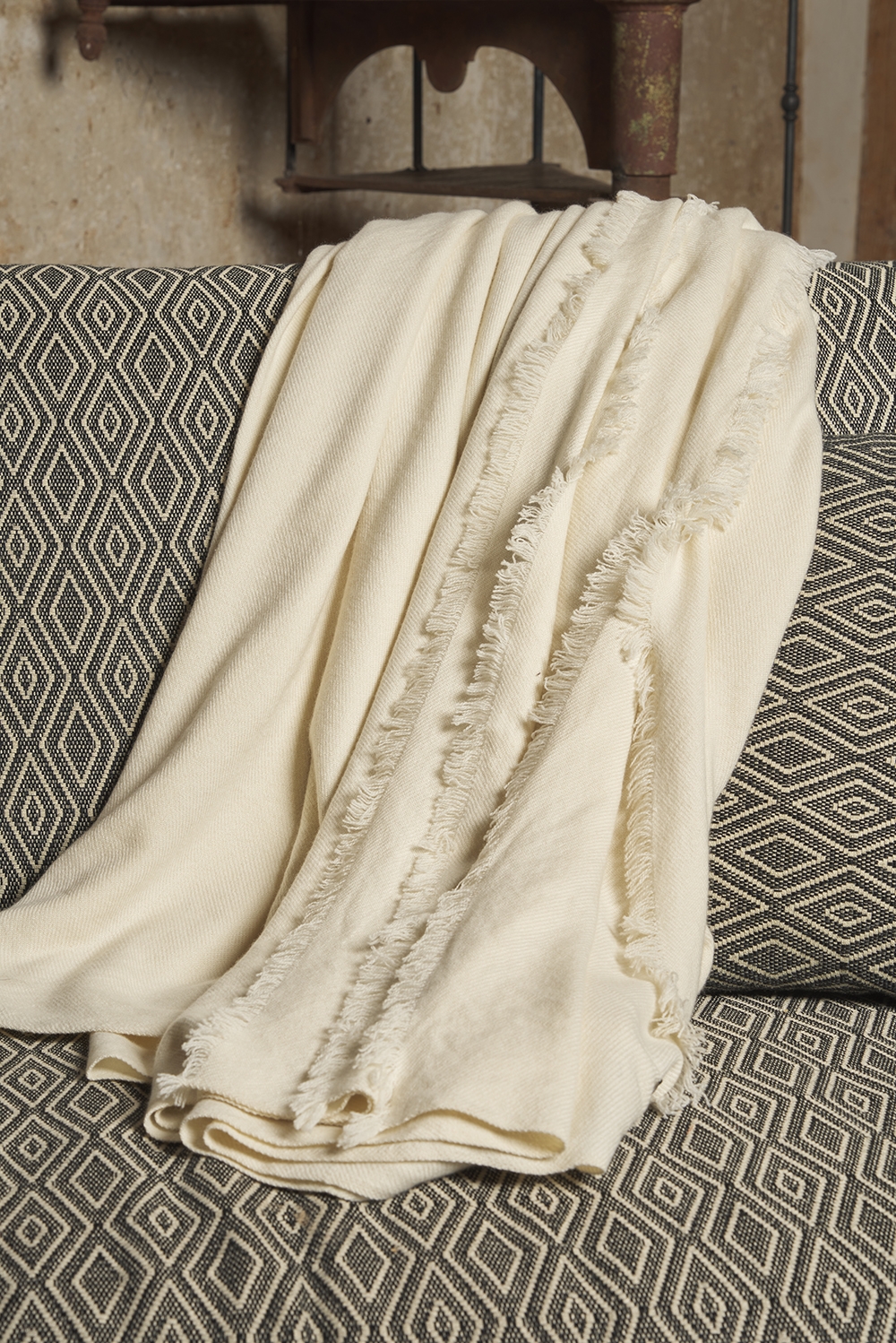 Cashmere accessories blanket toodoo natural 220 x 220 natural ecru 220 x 220 cm