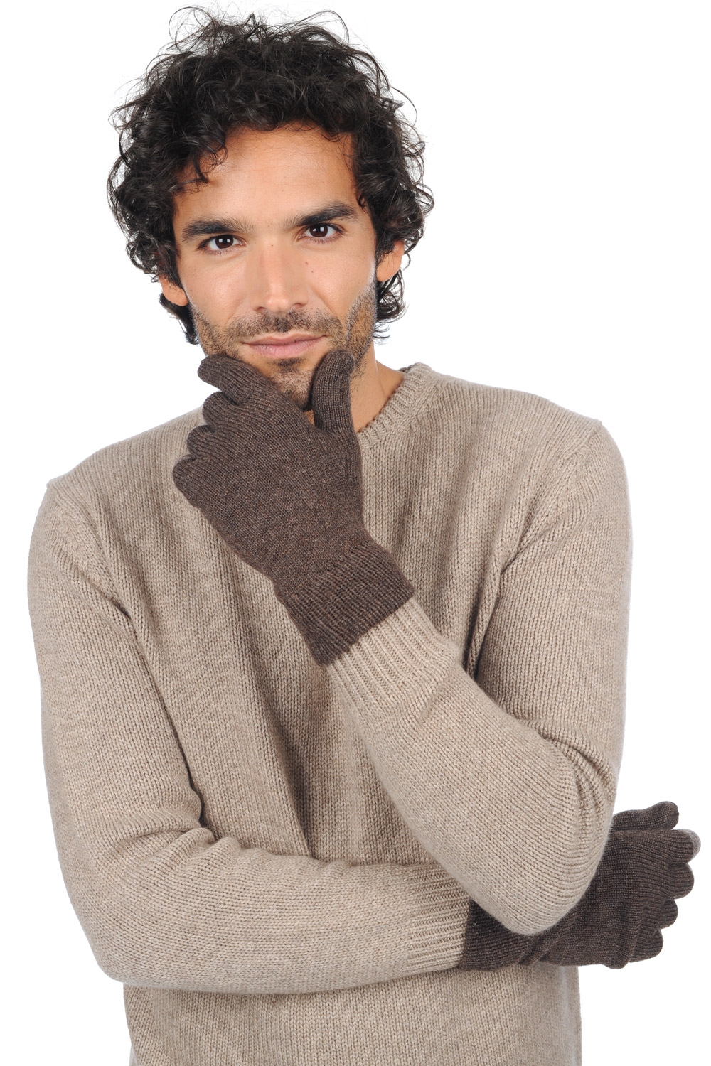Cashmere accessories gloves manous marron chine 27 x 14 cm
