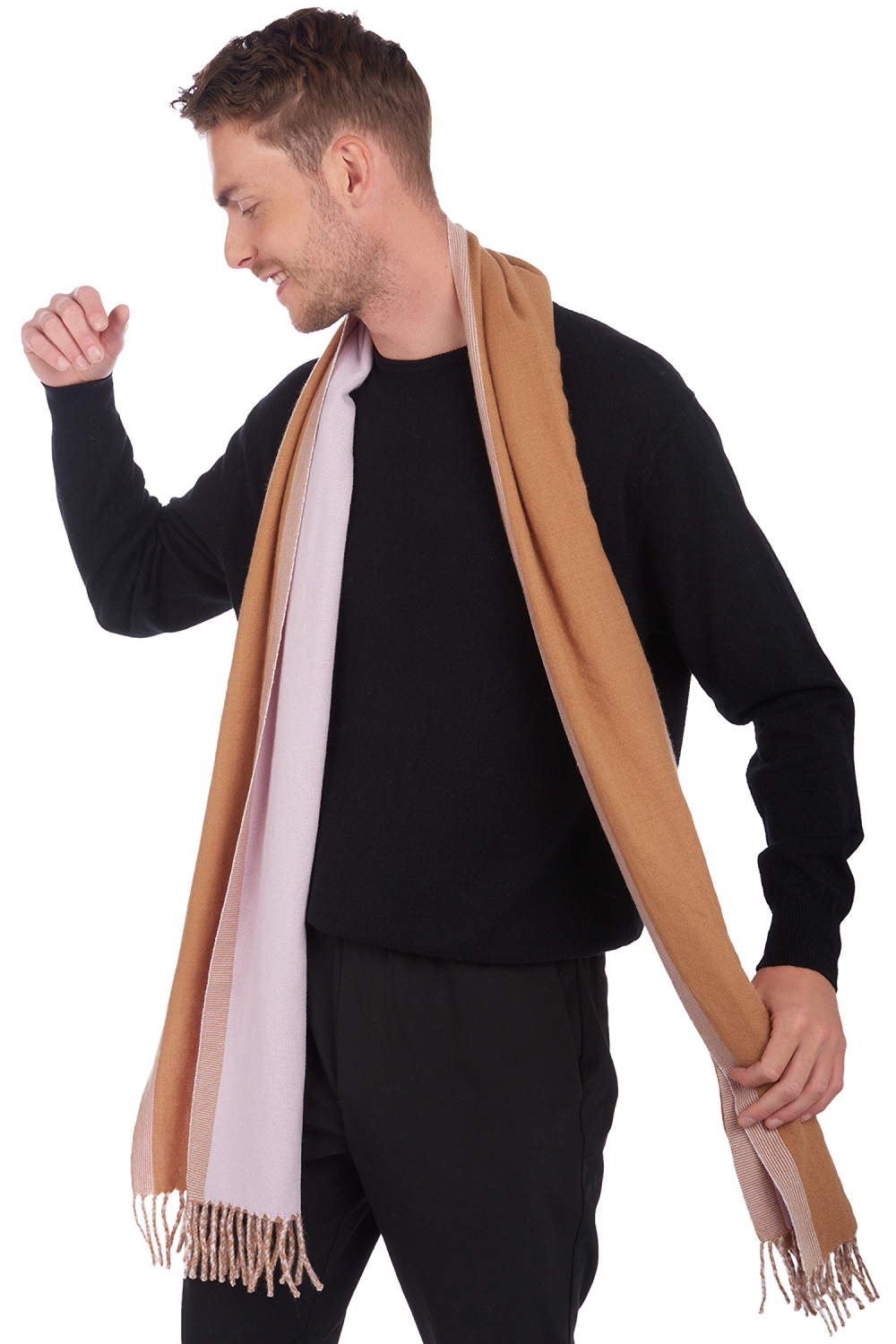 Cashmere accessories scarf mufflers ajaccio camel lilas 35 x 200 cm