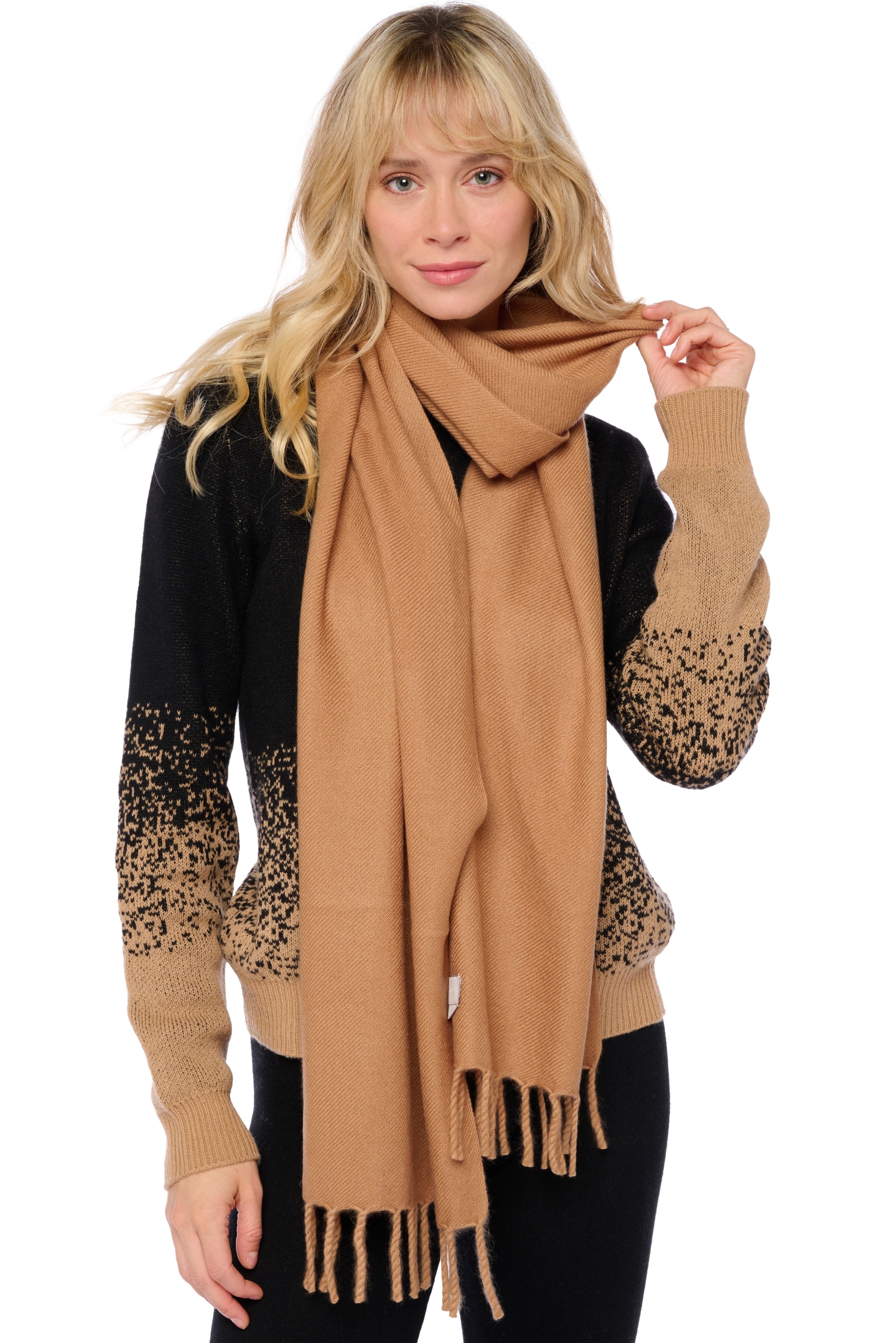Cashmere accessories scarf mufflers kazu200 camel desert 200 x 35 cm